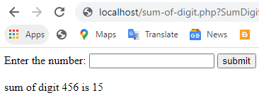 Sum of digit program in PHP